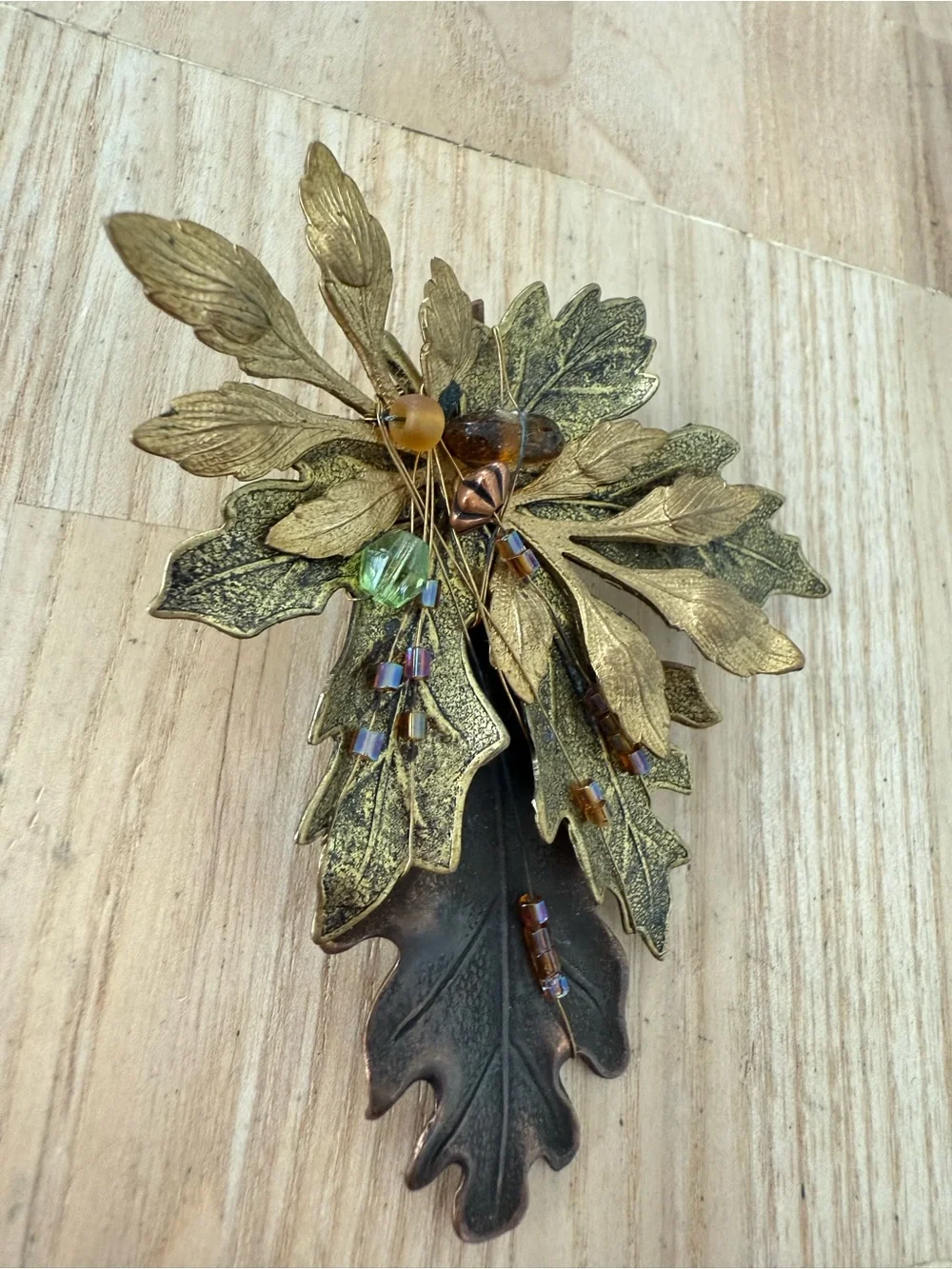 Vintage Cara Stimmel Ltd Copper tone leaf brooch pin